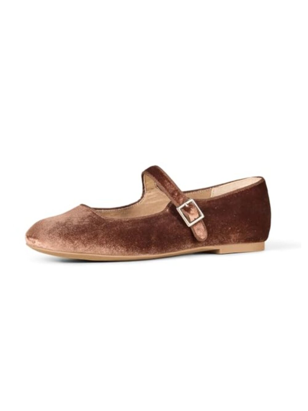 Mary Jane Ballet Flats Velvet Padded Memory Foam Buckle Strap Square Toe